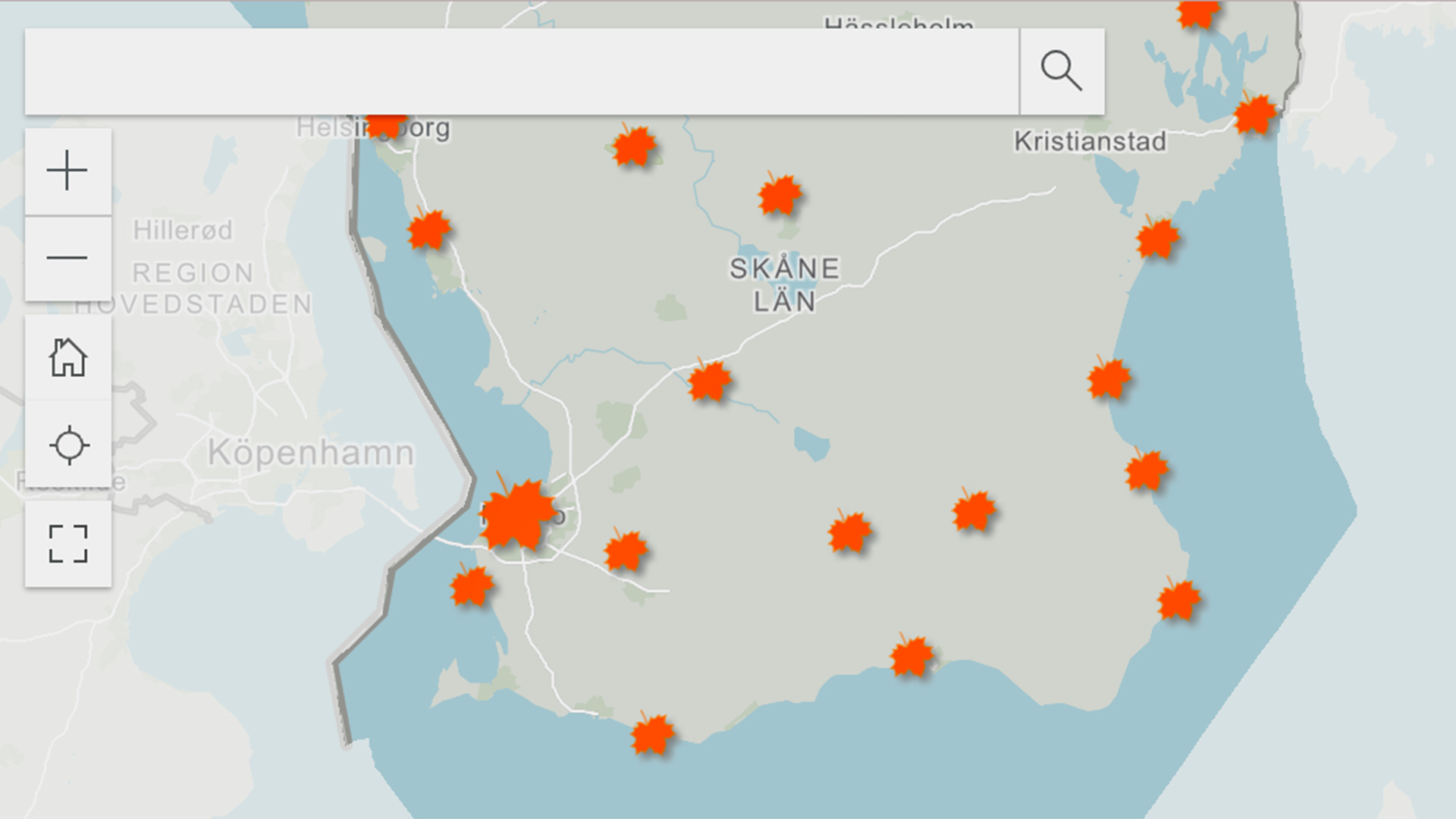 Illustration av en skånekarta där höstlöv markerar rofyllda platser.