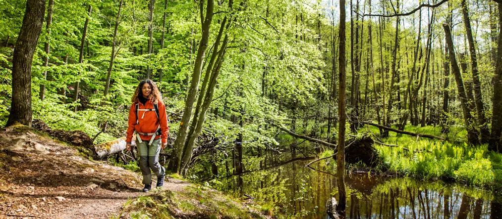Kvinna i ljusgrön bokskog.