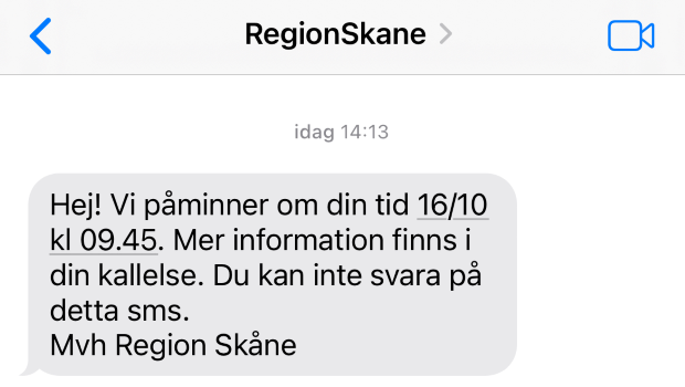 Visualisering av ett sms-utskick från Region Skåne.